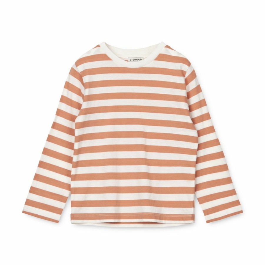 Tøj LIEWOOD Trøjer og Toppe | Apia Y/D Stribet T-Shirt Ls Y/D Stripes White / Tuscany Rose