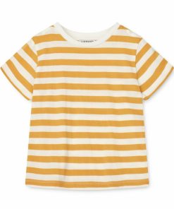 Tøj LIEWOOD Trøjer og Toppe | Apia Y/D Stribet T-Shirt Ss Y/D Stripes White / Yellow Mellow