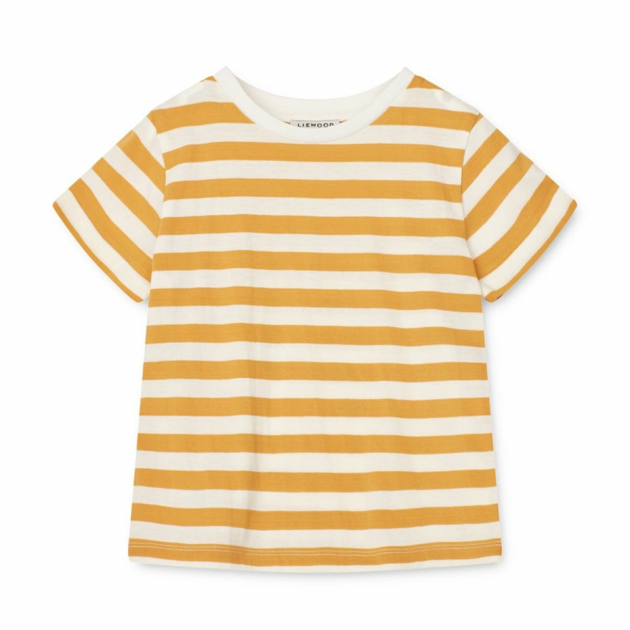 Tøj LIEWOOD Trøjer og Toppe | Apia Y/D Stribet T-Shirt Ss Y/D Stripes White / Yellow Mellow