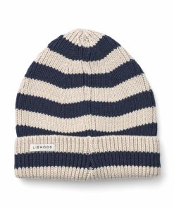 Tøj LIEWOOD Huer | Ezra Hue I Ribstrikket Bomuld Stripe Classic Navy / Sandy