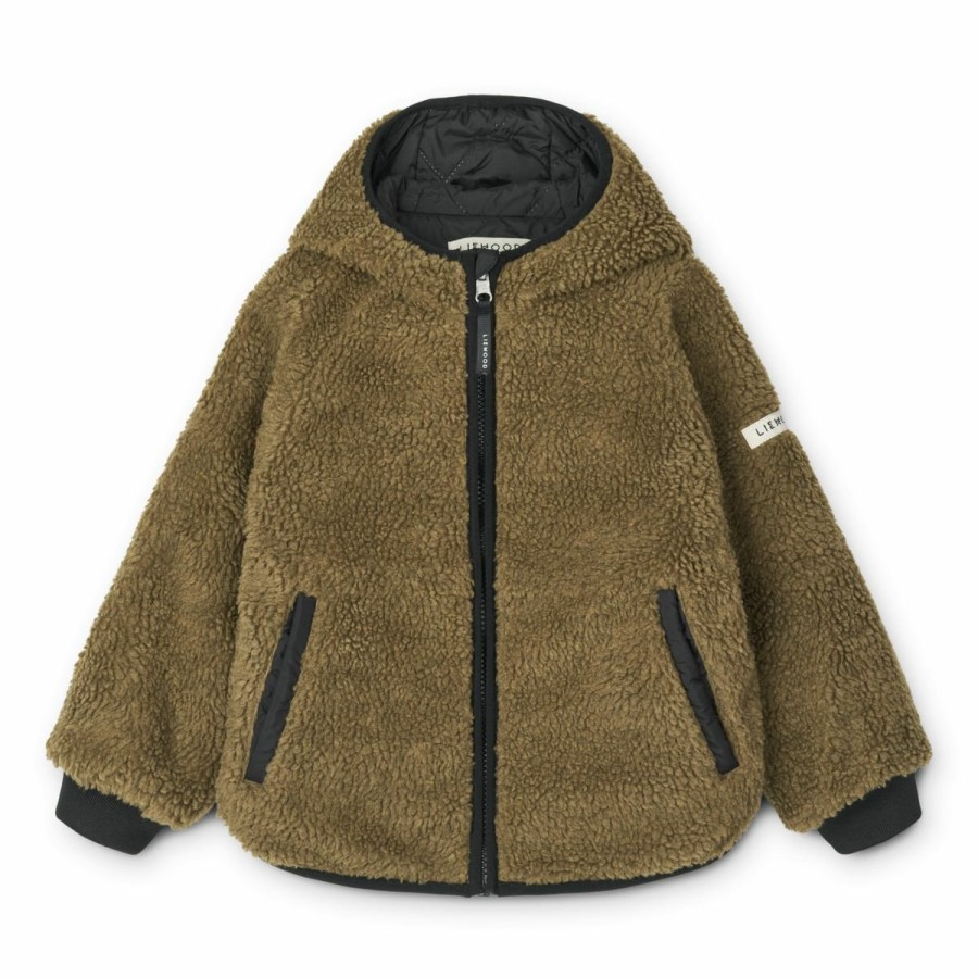 Tøj LIEWOOD Pile & Fleece | Jackson Vendbar Fleecejakke Khaki Black Mix